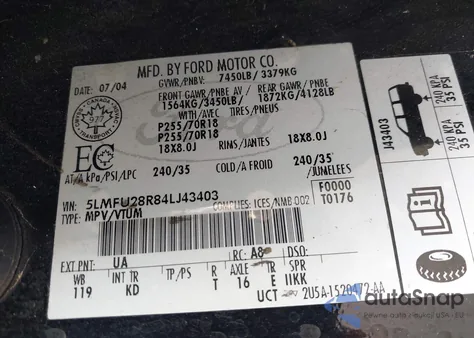 2004 Lincoln Navigator from USA, damaged, VIN 5LMFU28R84LJ43403